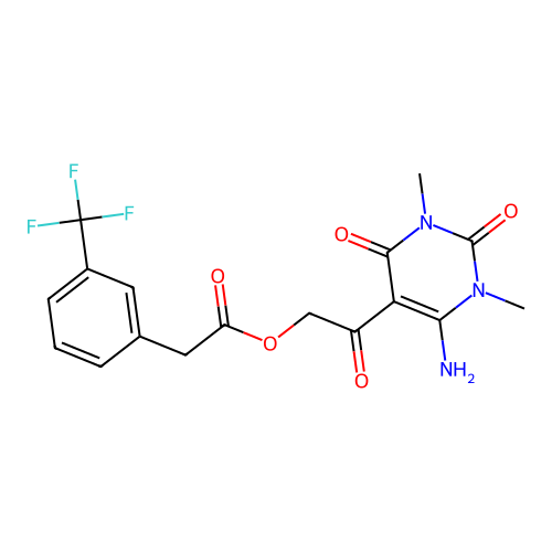 [2-(4-amino-1,3-dimethyl-2,6-dioxopyrimidin-5-yl)-2-oxoethyl] 2-[3-(trifluoromethyl)phenyl]acetate structure
