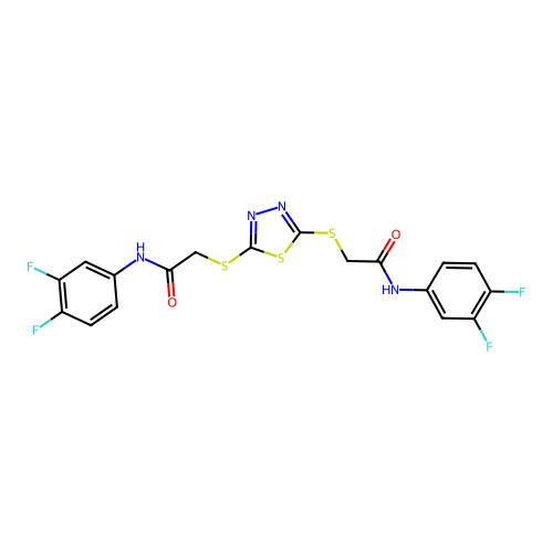 2-[[5-[2-(3,4-difluoroanilino)-2-oxoethyl]sulfanyl-1,3,4-thiadiazol-2-yl]sulfanyl]-N-(3,4-difluorophenyl)acetamide structure
