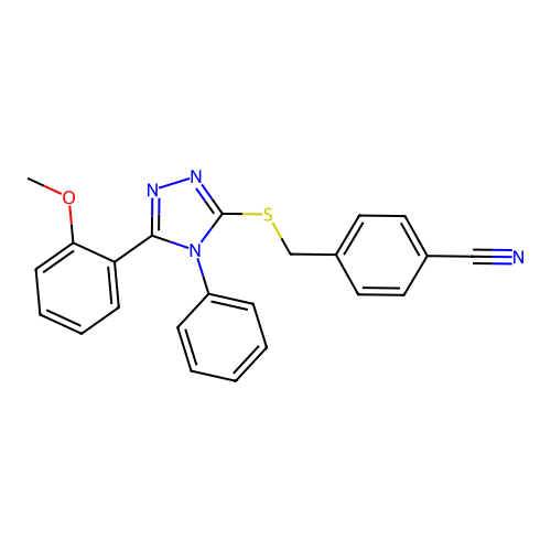 4-({[5-(2-methoxyphenyl)-4-phenyl-4H-1,2,4-triazol-3-yl]sulfanyl}methyl)benzonitrile structure