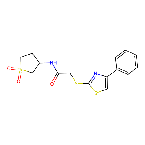 N-(1,1-dioxidotetrahydrothiophen-3-yl)-2-((4-phenylthiazol-2-yl)thio)acetamide structure