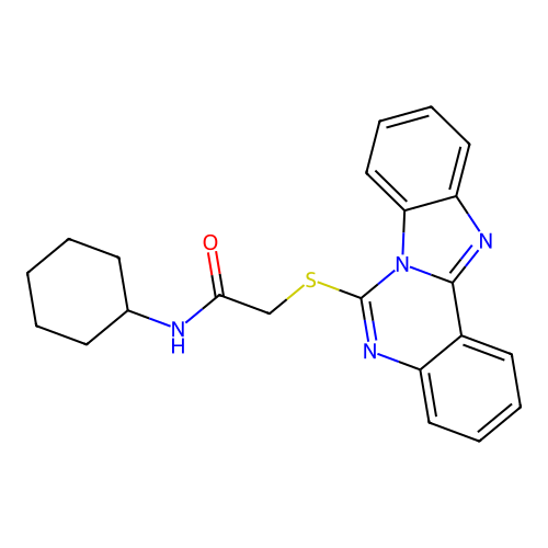 2-(benzimidazolo[1,2-c]quinazolin-6-ylsulfanyl)-N-cyclohexylacetamide structure