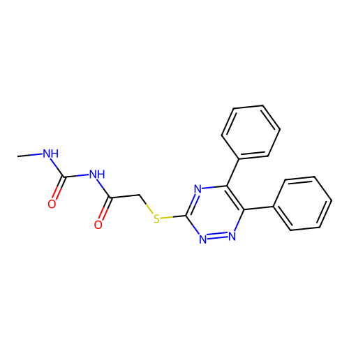 2-[(5,6-diphenyl-1,2,4-triazin-3-yl)sulfanyl]-N-(methylcarbamoyl)acetamide structure