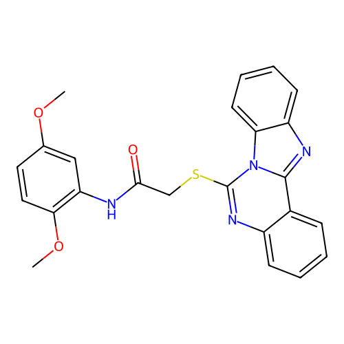 2-(benzimidazo[1,2-c]quinazolin-6-ylthio)-N-(2,5-dimethoxyphenyl)acetamide structure