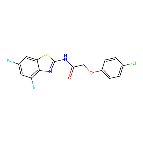 2-(4-chlorophenoxy)-N-(4,6-difluoro-1,3-benzothiazol-2-yl)acetamide structure
