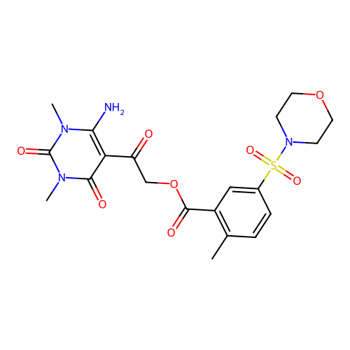 [2-(4-amino-1,3-dimethyl-2,6-dioxopyrimidin-5-yl)-2-oxoethyl] 2-methyl-5-morpholin-4-ylsulfonylbenzoate structure
