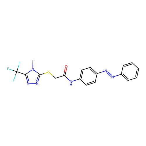 2-[[4-methyl-5-(trifluoromethyl)-1,2,4-triazol-3-yl]sulfanyl]-N-(4-phenyldiazenylphenyl)acetamide structure