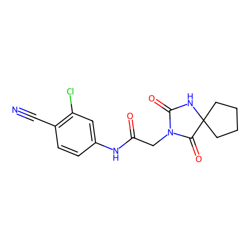 N-(3-chloro-4-cyanophenyl)-2-(2,4-dioxo-1,3-diazaspiro[4.4]nonan-3-yl)acetamide structure