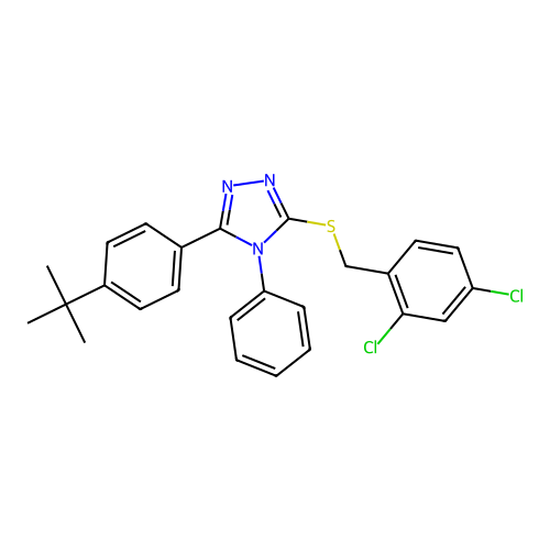 3-(4-(tert-butyl)phenyl)-5-((2,4-dichlorobenzyl)thio)-4-phenyl-4H-1,2,4-triazole structure