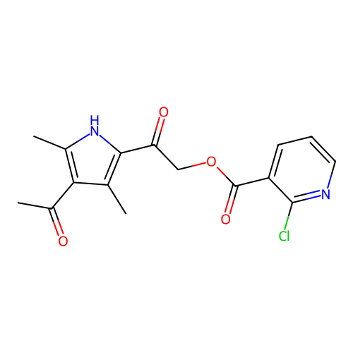 [2-(4-acetyl-3,5-dimethyl-1H-pyrrol-2-yl)-2-oxoethyl] 2-chloropyridine-3-carboxylate structure