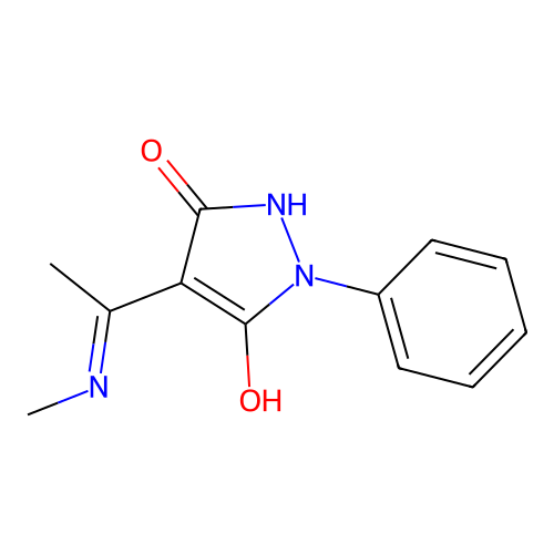 (4E)-4-[1-(methylamino)ethylidene]-1-phenylpyrazolidine-3,5-dione structure