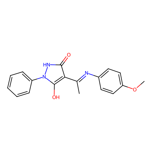 (4E)-4-[1-(4-methoxyanilino)ethylidene]-1-phenylpyrazolidine-3,5-dione structure