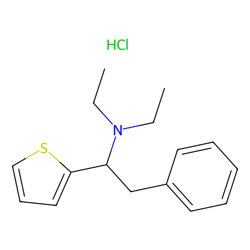N,N-Diethyl-2-phenyl-1-(thiophen-2-yl)ethan-1-amine--hydrogen chloride (1/1) structure