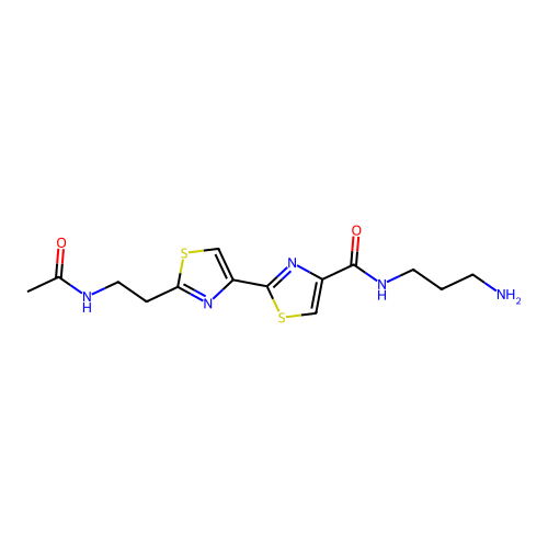 2-[2-(2-acetamidoethyl)-1,3-thiazol-4-yl]-N-(3-aminopropyl)-1,3-thiazole-4-carboxamide structure