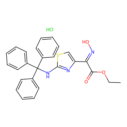 Ethyl (Z)-2-hydroxyimino-2-(2-tritylaminothiazol-4-yl)acetate hydrochloride structure