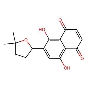 2-(5,5-Dimethyloxolan-2-yl)-5,8-dihydroxynaphthalene-1,4-dione structure