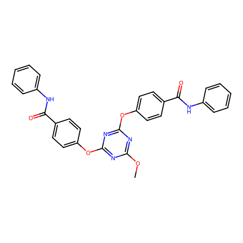 4,4'-((6-methoxy-1,3,5-triazine-2,4-diyl)bis(oxy))bis(N-phenylbenzamide) structure