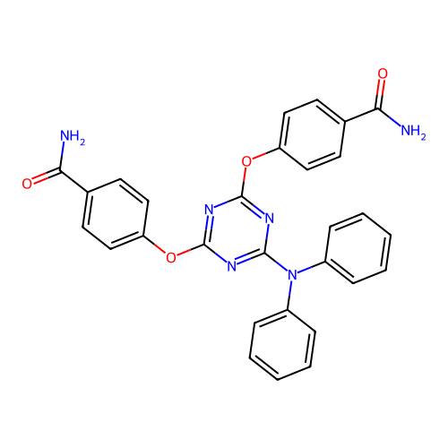 4-[[4-(4-carbamoylphenoxy)-6-(N-phenylanilino)-1,3,5-triazin-2-yl]oxy]benzamide structure
