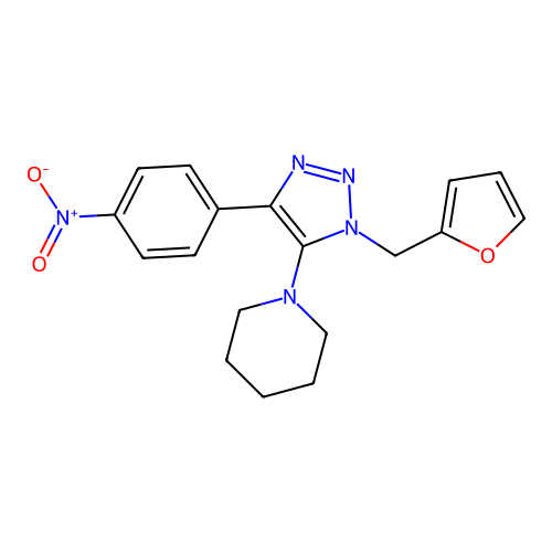 1-{1-[(Furan-2-yl)methyl]-4-(4-nitrophenyl)-1H-1,2,3-triazol-5-yl}piperidine structure