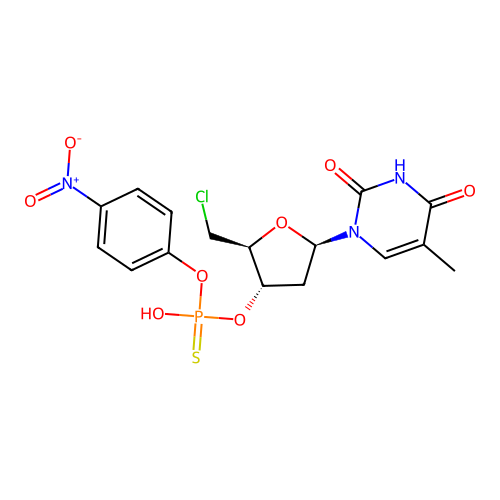 5'-Deoxy-5'-chlorothymidine-3'-(4-nitrophenyl)phosphorothioate structure