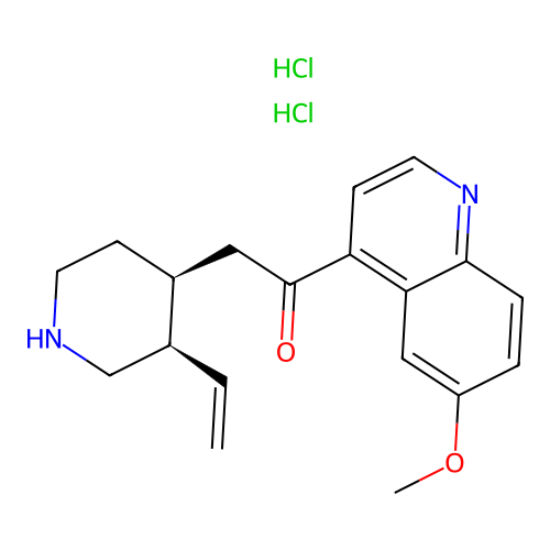 Ethanone, 2-(3-ethenyl-4-piperidinyl)-1-(6-methoxy-4-quinolinyl)-, dihydrochloride, (3R-cis)- structure