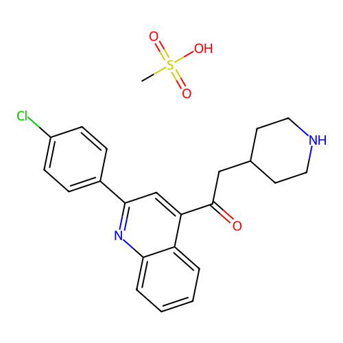 1-(2-(4-Chlorophenyl)-4-quinolyl)-2-(4-piperidyl)ethanone methanesulphonic acid structure