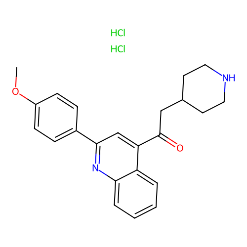 Ethanone, 1-(2-(4-methoxyphenyl)-4-quinolinyl)-2-(4-piperidinyl)-, dihydrochloride structure