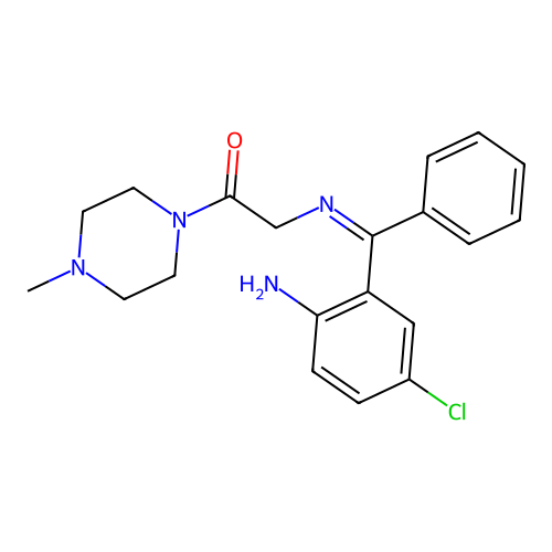 (E)-1-((((2-Amino-5-chlorophenyl)phenylmethylene)amino)acetyl)-4-methylpiperazine structure