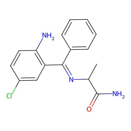 (E)-(+-)-2-(((2-Amino-5-chlorophenyl)phenylmethylene)amino)propanamide structure