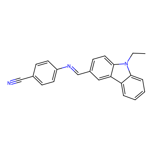 4-{[(9-ethyl-9H-carbazol-3-yl)methylene]amino}benzonitrile structure