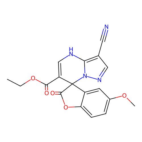 ethyl 3'-cyano-5-methoxy-2-oxospiro[1-benzofuran-3,7'-1H-pyr structure