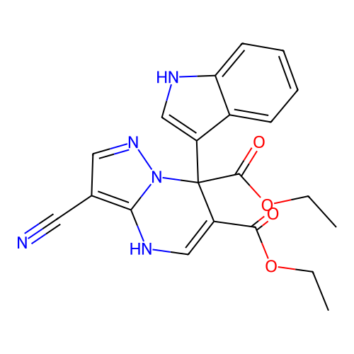 diethyl 3-cyano-7-(1H-indol-3-yl)-4H-pyrazolo[1,5-a]pyrimidine-6,7-dicarboxylate structure