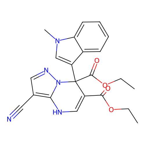 diethyl 3-cyano-7-(1-methylindol-3-yl)-1H-pyrazolo[1,5-a]pyr structure