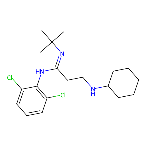 N'-tert-butyl-3-(cyclohexylamino)-N-(2,6-dichlorophenyl)propanimidamide structure