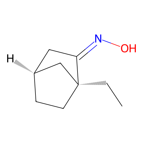 N-[(1S,4R)-1-ethyl-2-bicyclo[2.2.1]heptanylidene]hydroxylamine structure