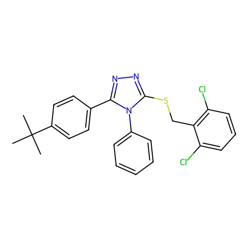 3-(4-(tert-butyl)phenyl)-5-((2,6-dichlorobenzyl)thio)-4-phenyl-4H-1,2,4-triazole structure