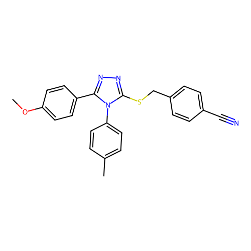 4-({[5-(4-methoxyphenyl)-4-(4-methylphenyl)-4H-1,2,4-triazol-3-yl]sulfanyl}methyl)benzonitrile structure