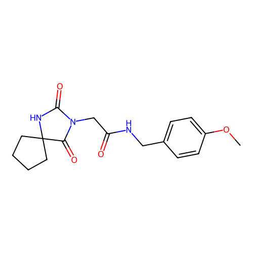 2-{2,4-dioxo-1,3-diazaspiro[4.4]nonan-3-yl}-N-[(4-methoxyphenyl)methyl]acetamide structure