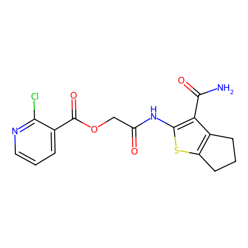 ({3-carbamoyl-4H,5H,6H-cyclopenta[b]thiophen-2-yl}carbamoyl)methyl 2-chloropyridine-3-carboxylate structure