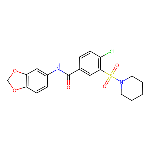 N-(1,3-benzodioxol-5-yl)-4-chloro-3-(piperidin-1-ylsulfonyl)benzamide structure