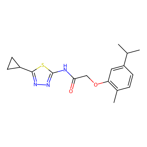 N-(5-cyclopropyl-1,3,4-thiadiazol-2-yl)-2-(2-methyl-5-propan-2-ylphenoxy)acetamide structure