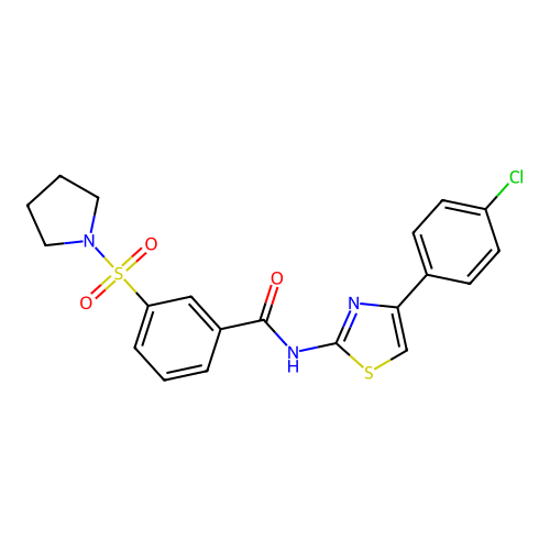 N-(4-(4-chlorophenyl)thiazol-2-yl)-3-(pyrrolidin-1-ylsulfonyl)benzamide structure