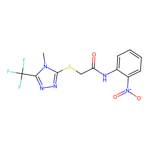 2-{[4-methyl-5-(trifluoromethyl)-4H-1,2,4-triazol-3-yl]sulfanyl}-N-(2-nitrophenyl)acetamide structure