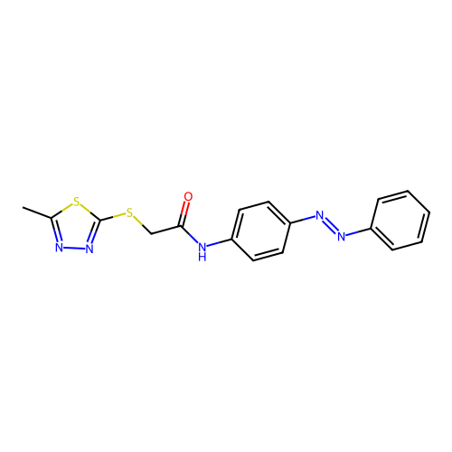2-[(5-methyl-1,3,4-thiadiazol-2-yl)sulfanyl]-N-(4-phenyldiazenylphenyl)acetamide structure
