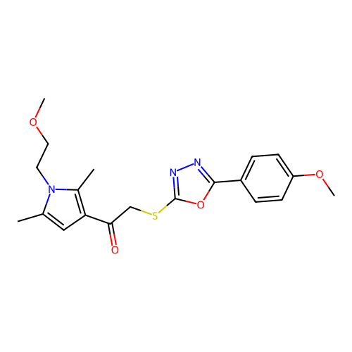 1-[1-(2-methoxyethyl)-2,5-dimethylpyrrol-3-yl]-2-[[5-(4-methoxyphenyl)-1,3,4-oxadiazol-2-yl]sulfanyl]ethanone structure