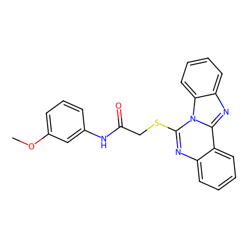 2-(benzimidazo[1,2-c]quinazolin-6-ylthio)-N-(3-methoxyphenyl)acetamide structure