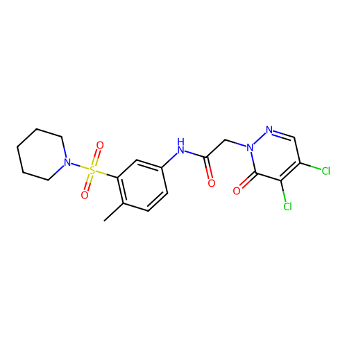 2-(4,5-dichloro-6-oxopyridazin-1-yl)-N-(4-methyl-3-piperidin-1-ylsulfonylphenyl)acetamide structure