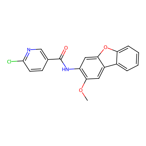 6-chloro-N-(2-methoxydibenzofuran-3-yl)pyridine-3-carboxamide structure