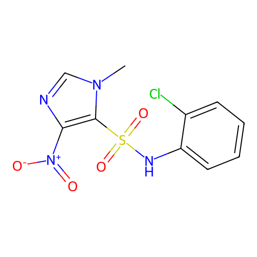N-(2-chlorophenyl)-3-methyl-5-nitroimidazole-4-sulfonamide structure