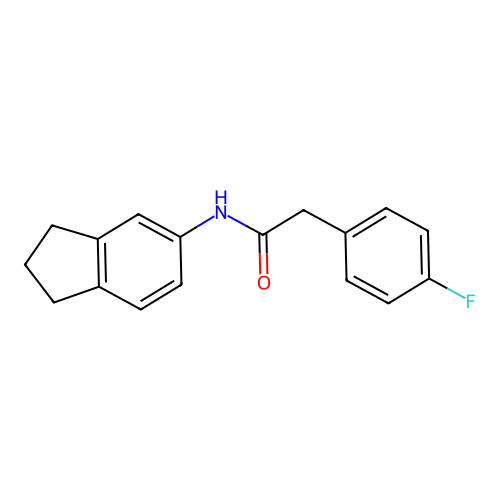 N-(2,3-dihydro-1H-inden-5-yl)-2-(4-fluorophenyl)acetamide structure