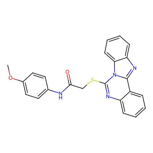 2-(benzimidazo[1,2-c]quinazolin-6-ylthio)-N-(4-methoxyphenyl)acetamide structure